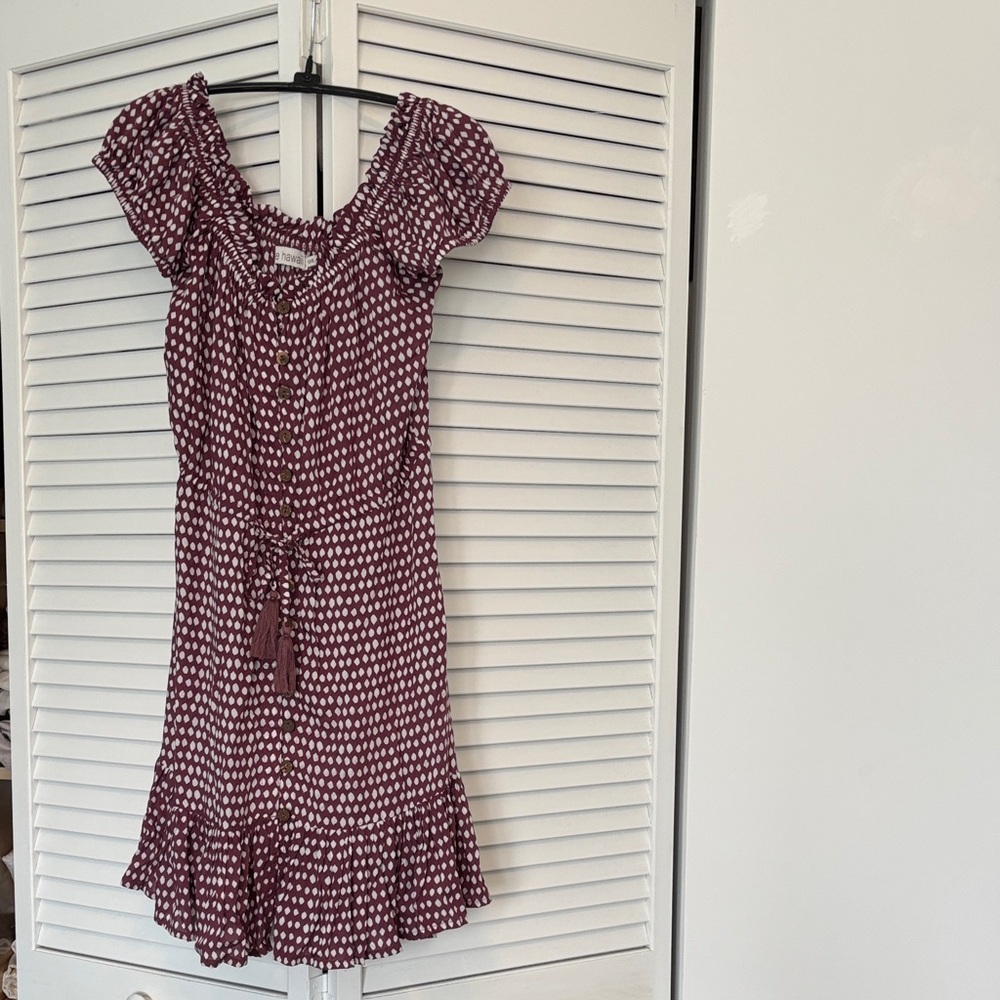 Tiare Hawaii Burgundy and White Mini Dress